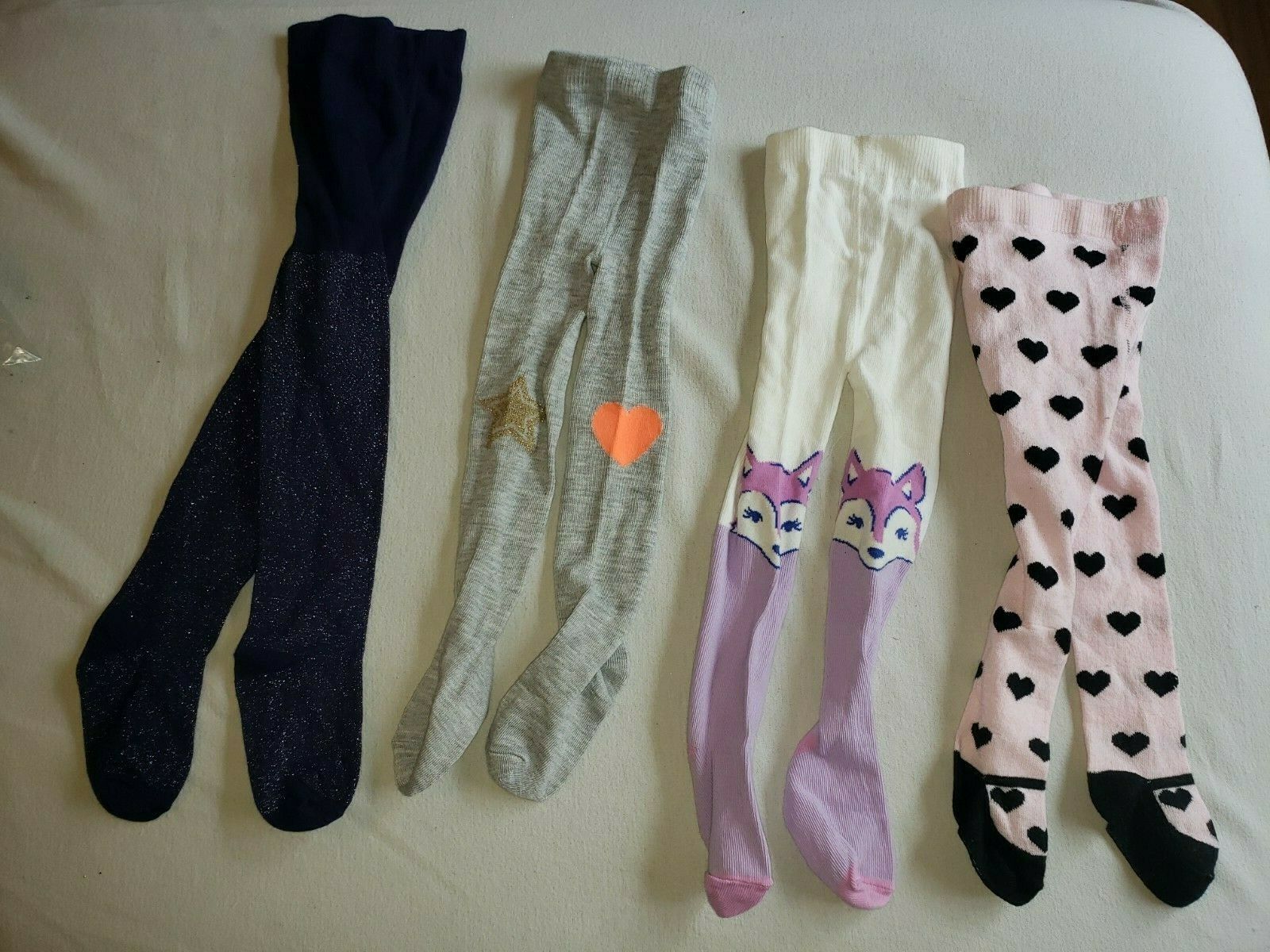 Baby tights Set Lot Infant Girl 6-12 Gymboree Crazy 8 Fox Glitter Sparkle Hearts - $24.74