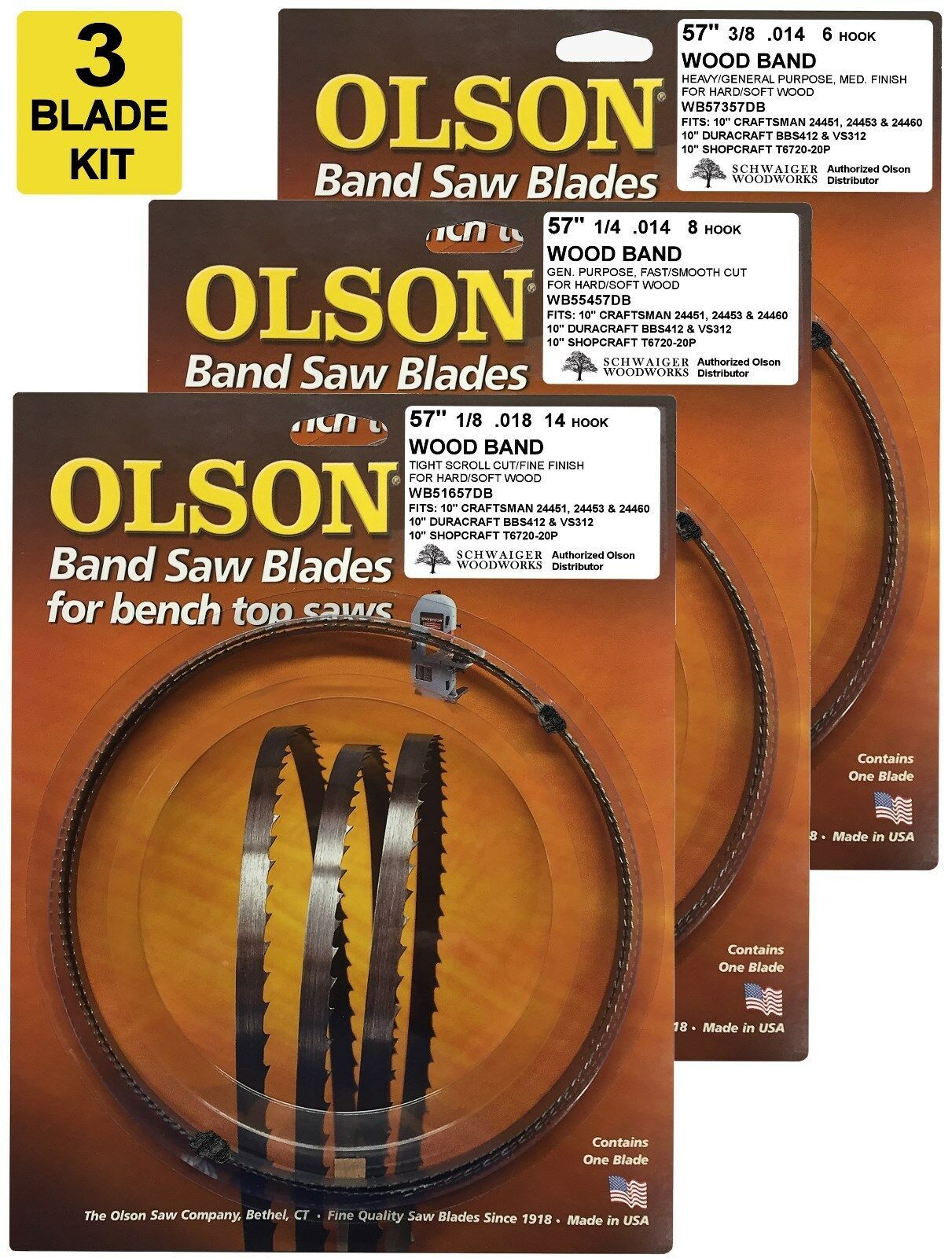 Olson Band Saw Blades 57" 567/8" inch x 1/8", 1/4" & 3/8" Craftsman, Shopcraft Band Saws
