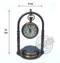 Table Vintage Clock & Compass Collectible Marina Desk Decor Table Top Clock Home - $34.60