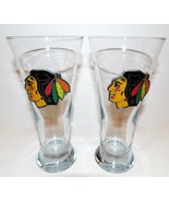 FABULOUS PAIR OF 2002 CHICAGO BLACKHAWKS PEWTER LOGO 8&quot; PILSNER GLASSES - $39.59