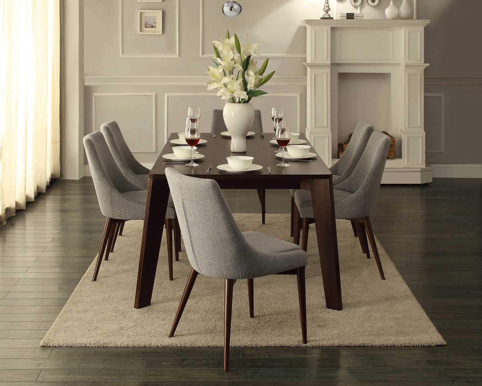 LANKINS - 7pcs Classic Modern Rectangular Dining Room Table Chairs Set