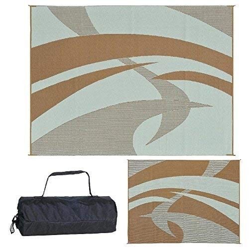 RV Camping Mat Outdoor Rug Patio Reversible 9x12 Brown Beach Camper