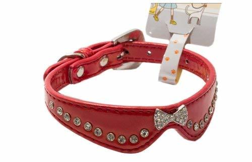 PANDA SUPERSTORE Fashionable Rhinestone Decorated Adjustable Dog Collar Red(Fit