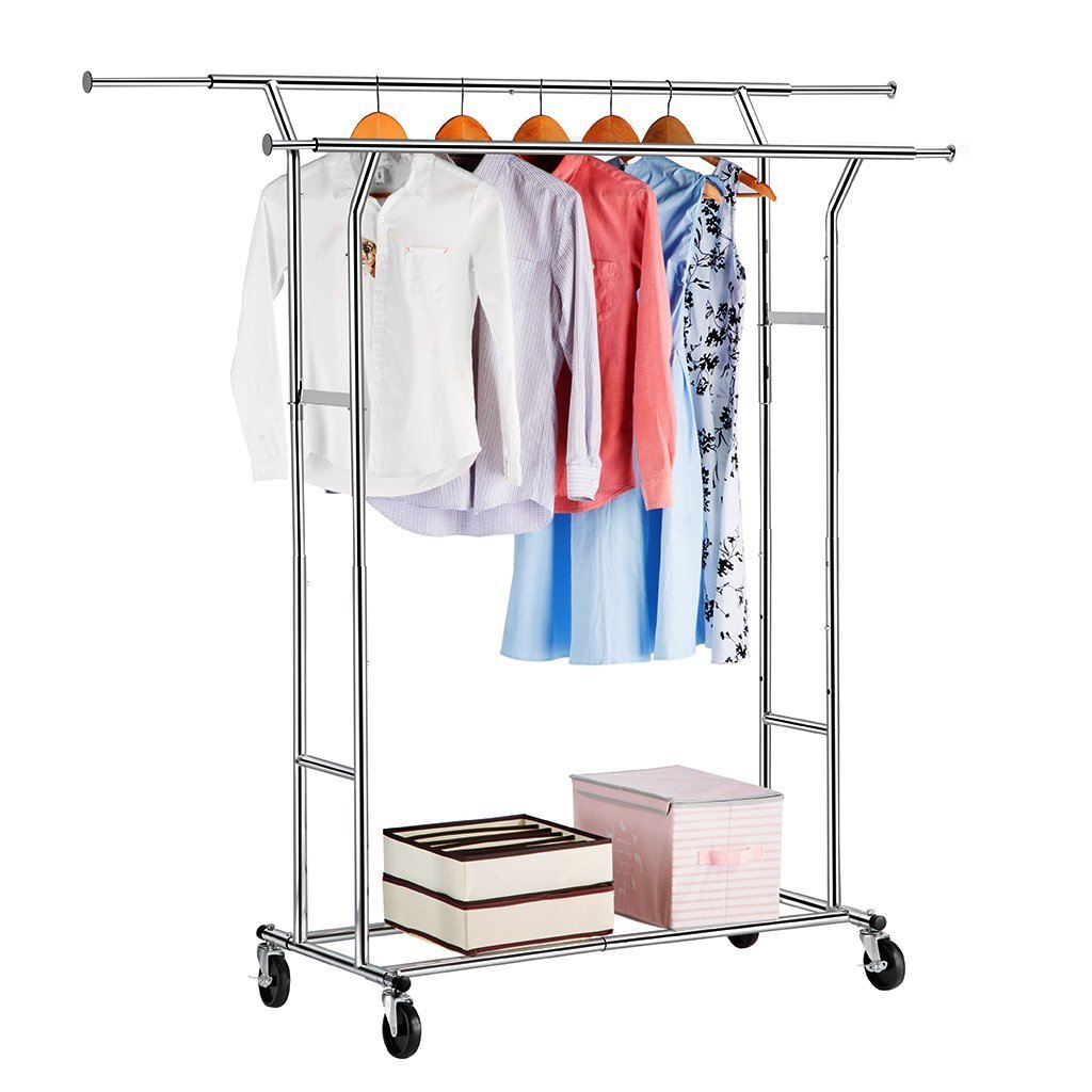 LANGRIA Double Rail Garment Racks Clothes Racks Commercial Grade Height