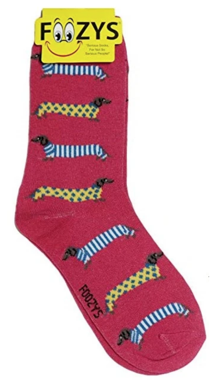 Dachshund in Sweaters Cute Dogs Pup Pooch Pink Socks Foozys Women's 2 Pairs