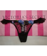 NEW VICTORIA&#39;S SECRET ANIMAL EMBROIDERED RUFFLE LACE THONG PANTY BLACK F... - $15.83