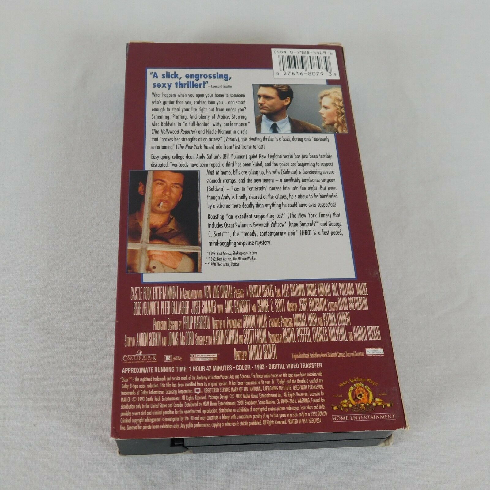 Malice VHS 1994 Alec Baldwin Nicole Kidman Bill Pullman Bebe Neuwirth ...