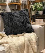 Pottery Barn Colossal Pillow Cover Charcoal 24x24 sq Hand Knit Chunky Ya... - $79.50