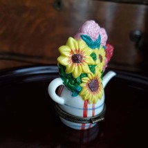 Flower Teapot Trinket Box, Vintage, Porcelain Hinged Trinket, Hidden Ring Holder image 4