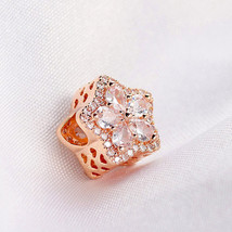 925 Sterling Silver & Rose Gold Plated Sparkling Snowflake Pave Charm Bead - $19.89