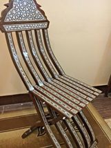Antique Egyptian Curving Beech Wood Chair Inlaid Mother of Pearl - $440.00