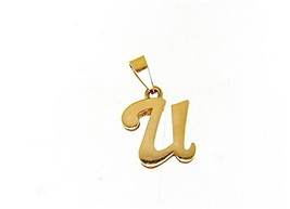 18K YELLOW GOLD LUSTER PENDANT WITH INITIAL U LETTER U MADE IN ITALY 0.71 INCHES image 1