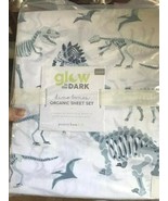 Pottery Barn Kids Dino Bones Sheet Set Queen Glow In Dark Dinosaur Flannel  - $99.99