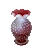 Vintage Fenton Cranberry Opalescent Hobnail Small Glass Vase w/Ruffled Edge - $75.00