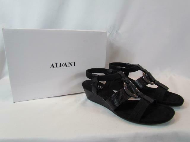 NIB Alfani Step Flex Black With Faux Snake Material Wedge Heel Sandal SZ 10M - $46.54