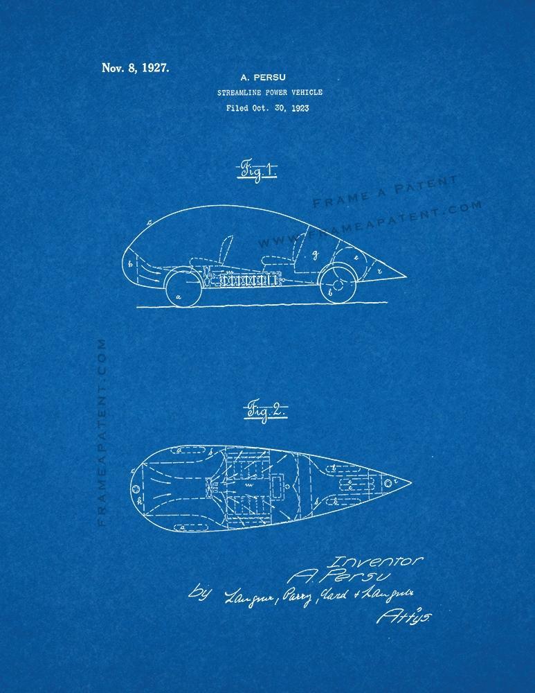 Streamline Power Vehicle Patent Print - Blueprint