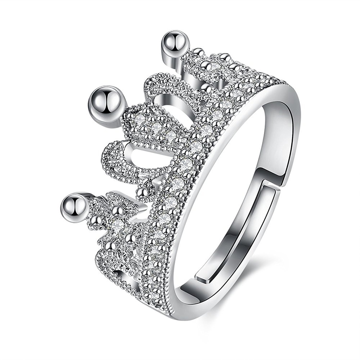 Lovely .925 Sterling Silver Round Diamond Princess Crown Proposal Ring For Women