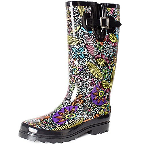 SheSole Women's Waterproof Rubber Rain Boot Black US 11 - Women's