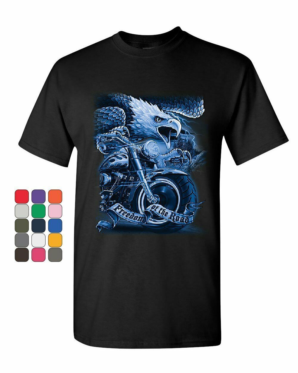 Freedom of the Road T-Shirt Biker Born to be Wild MC Bald Eagle Mens Tee Shirt