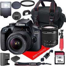 Canon EOS 4000D DSLR Camera w/ Zoom Lens + Case + 32GB SD Card (15pc Bundle) - $479.85