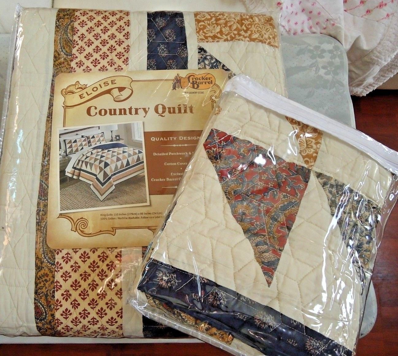 Cracker Barrel King Size Country Quilt ELOISE 2 Matching Shams HTF
