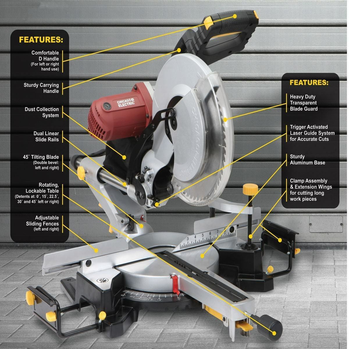 Chicago Electric 12 in. DoubleBevel Sliding Compound Miter Saw With