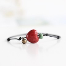 Women Anklet Red Heart Ceramic Leather anklets Ankle Bracelet Jewelry - $10.88