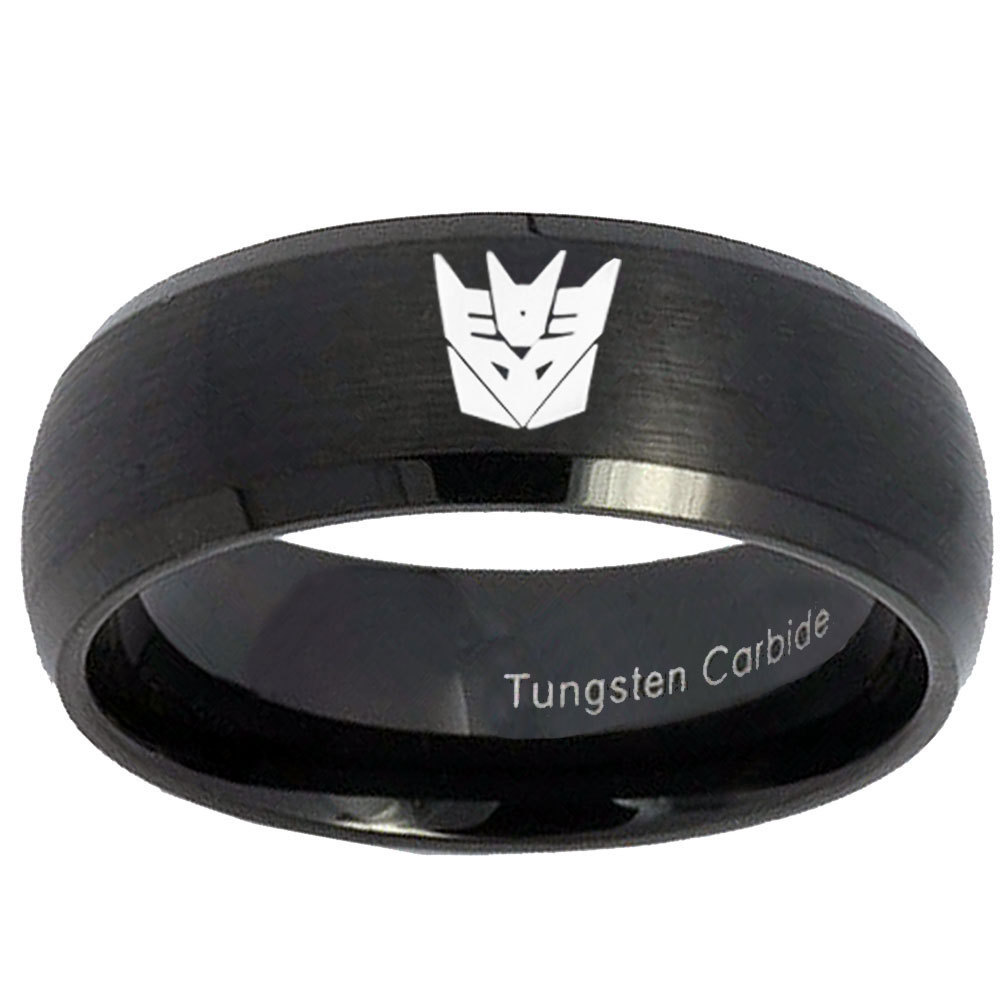 Decepticon Transformers 8mm Brushed Black Dome Tungsten Ring Rings