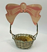 Vintage Woven Plastic Easter Basket Cardboard Bow Grass Spun Cotton Chic... - $49.49