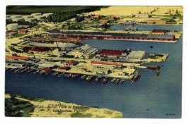 Aerial View Port Everglades Linen Postcard Fort Lauderdale Florida 1953 - $10.89