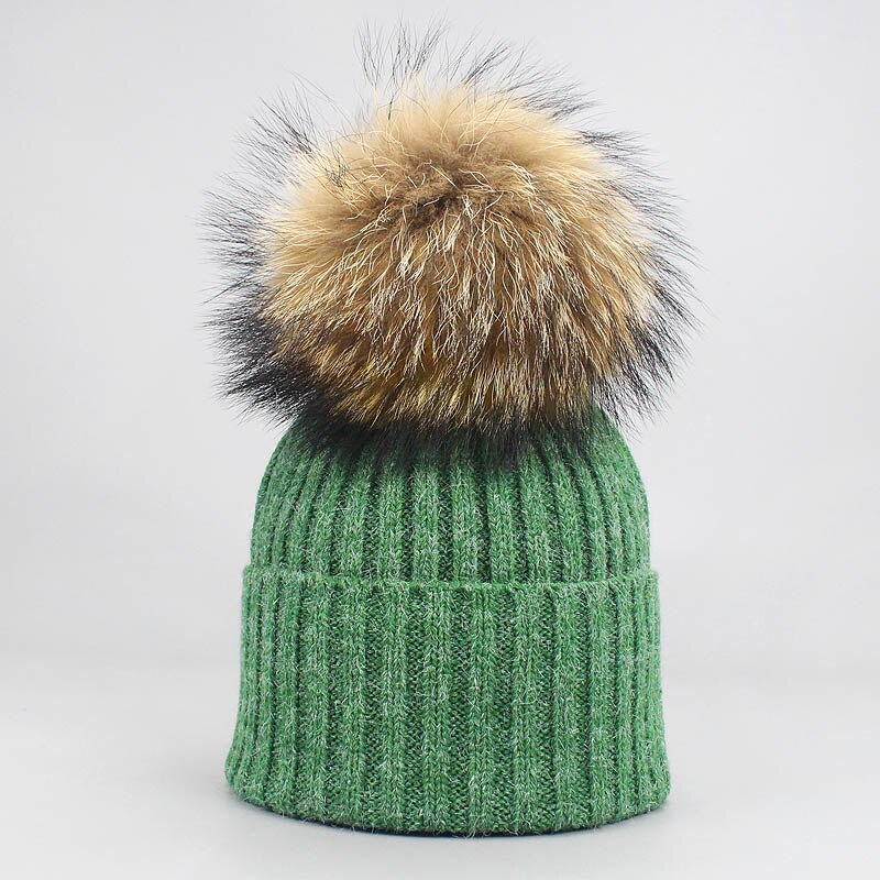 ladies wool hats with fur pom pom