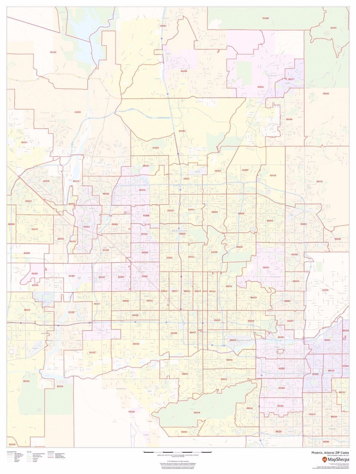 Phoenix Arizona Zipcode Laminated Wall Map Msh Us