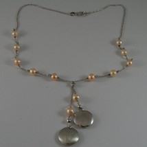 .925 SILVER RHODIUM NECKLACE WITH FRESHWATER ROSE PEARLS AND DISC PENDANT image 2