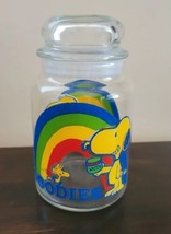 Vintage 1965 Peanuts Snoopy Woodstock Rainbow Glass Goodies Snack Jar w/... - $24.74