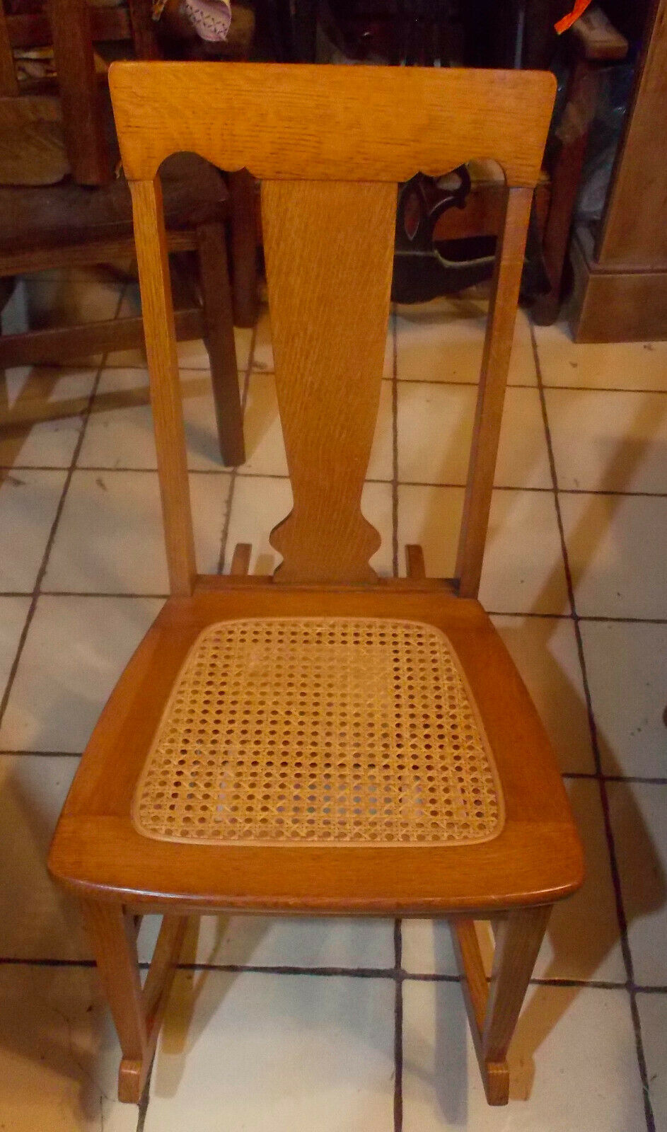 Quartersawn Oak Caned Sewing Rocker / Rocking Chair (RP) Post1950