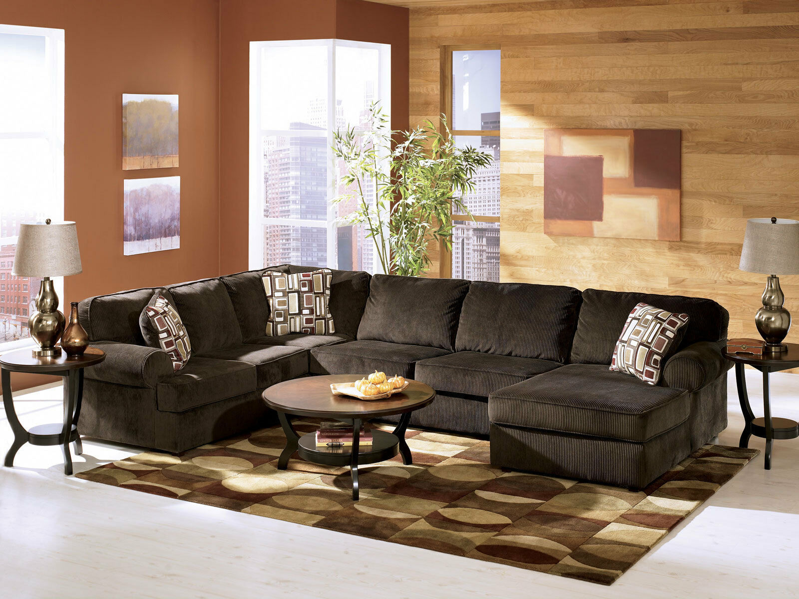 CANNA Large Sectional Living Room Couch Set Brown Fabric Sofa Chaise - CLEARANCE - Sofas ...