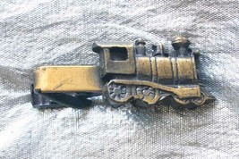 Train Locomotive Steam Engine Bronze-tone Tie Clip 1960s vintage 1 5/8 " - $12.30