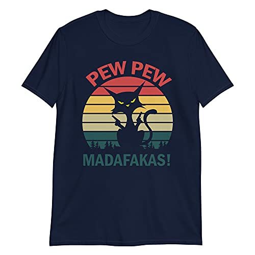 PewPewPew Mada-fakas T-Shirt Funny Crazy Pew Cat Lover Tee Navy