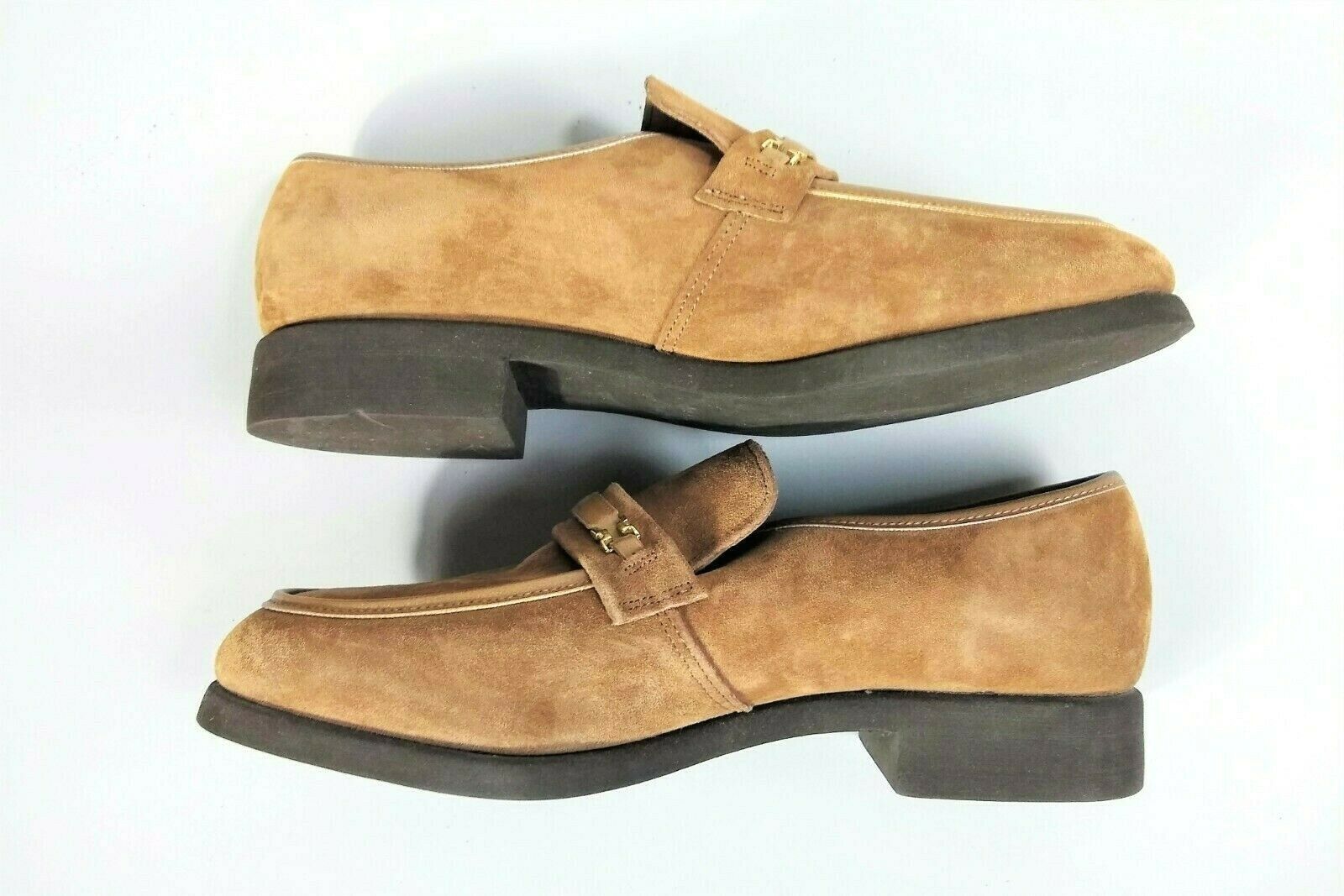 Vintage Mens Hush Puppies Slip On Suede Leather Loafer Tan Beige Shoes