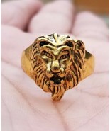 Punjabi lion brass ring golden colour sikh hindu sikh evil eye protectio... - $13.16