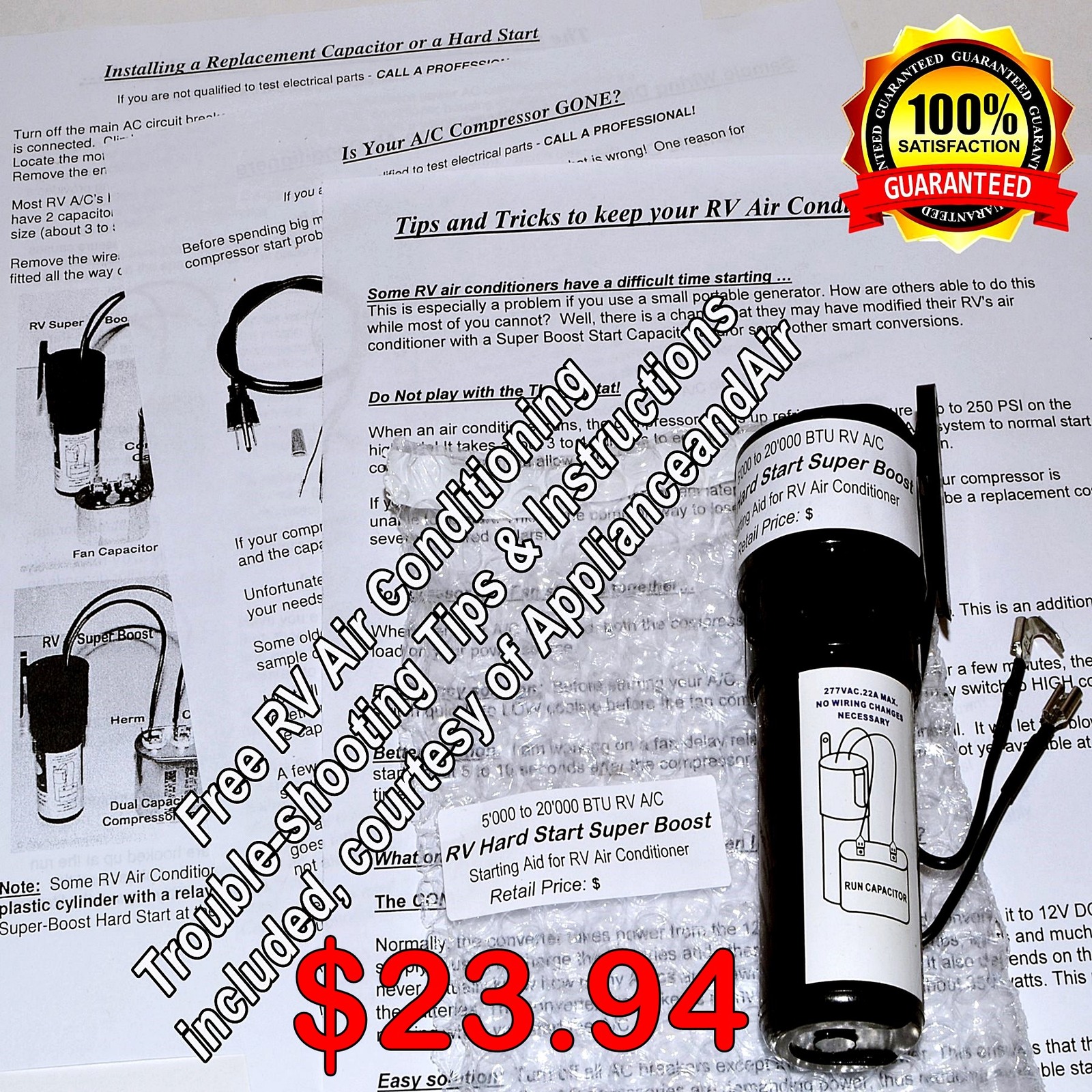 Dometic 3310727.007 RV Air Conditioner Hard Start Capacitor Kit ships