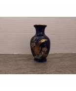 3 1/2&quot; Japanese Handpainted Satsuma Floral Peacock Mini Cobalt Blue Vase - $16.82