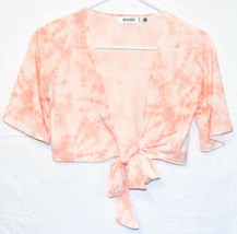Missguided Women's Peach Pink Tie-Dye Front Tie Crop Top T-Shirt Size 4