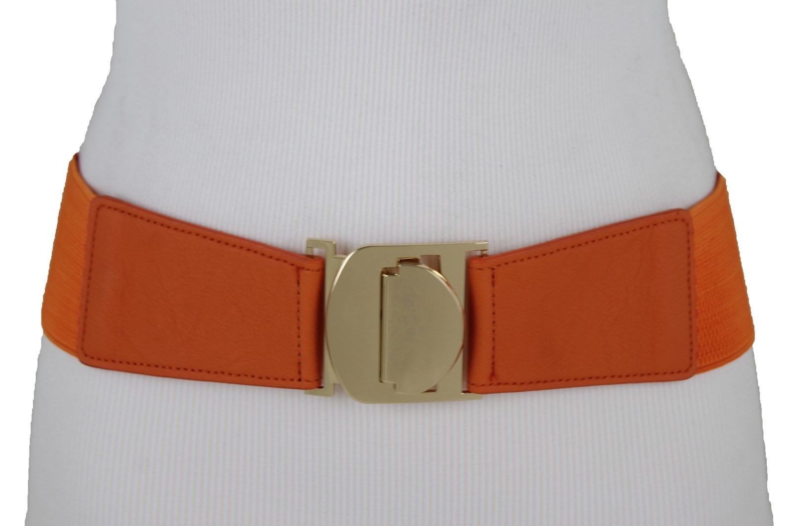 Women Gold Metal Buckle Orange Stretch Fashion Belt Hip High Waist Plus