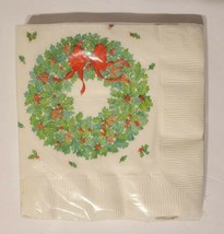 Vintage Pack Hallmark Holly & Pinecone Wreath Christmas 16 5" Napkins Unopened  - $7.95
