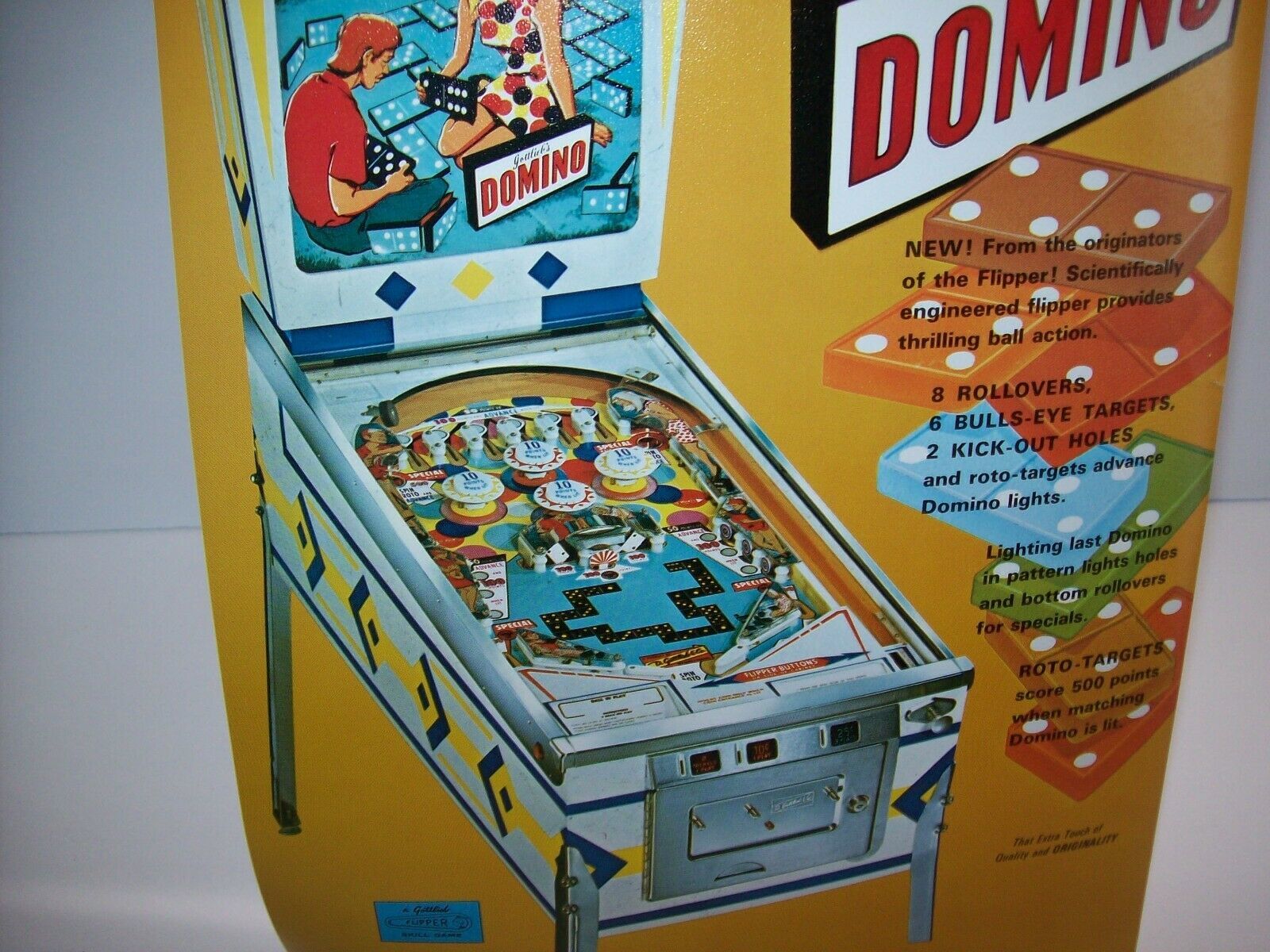 Domino Pinball FLYER Original 1968 Groovy Mod Retro Game Artwork Sheet ...