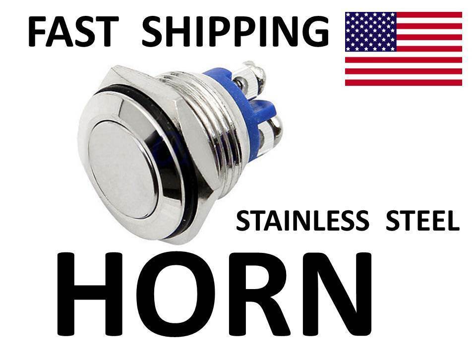 HORN Polished Stainless Steel Push Button Momentary Switch Custom Dash Resto