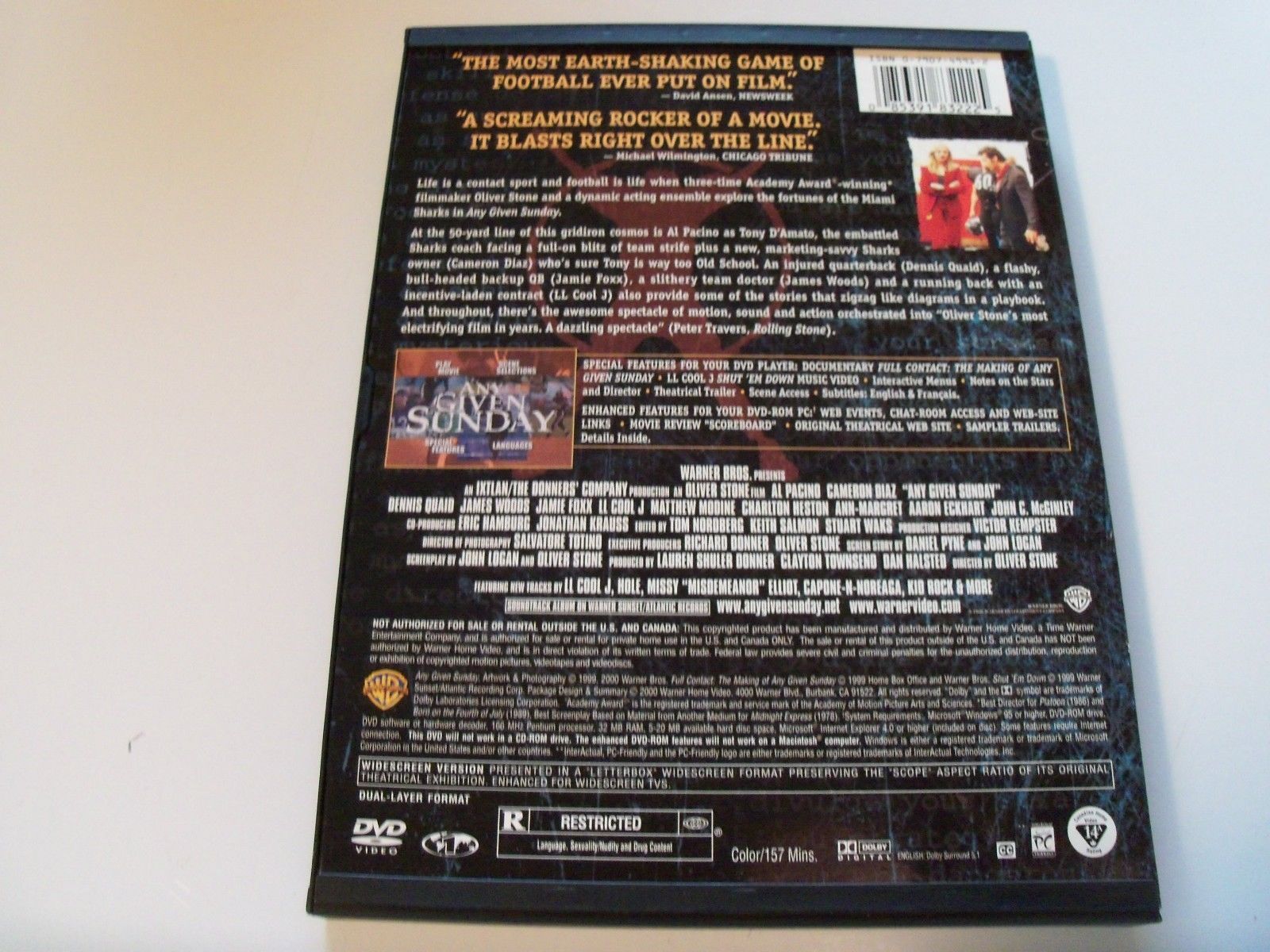 Any Given Sunday DVD Widescreen Al Pacino Cameron Diaz Dennis Quaid ...