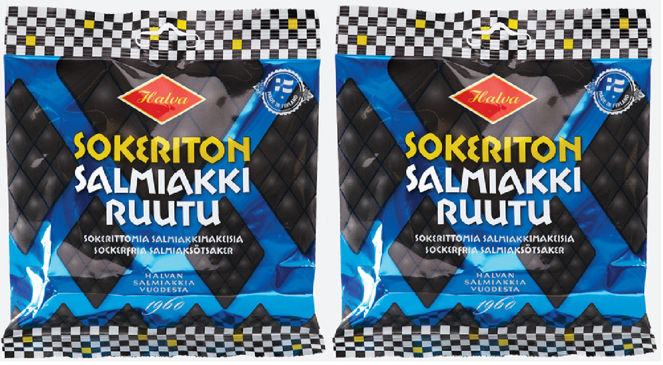 Halva Salmiakki Ruutu Sugar Free Salty Diamond Jellies 90g x 2 Bags from Finland Food & Beverages
