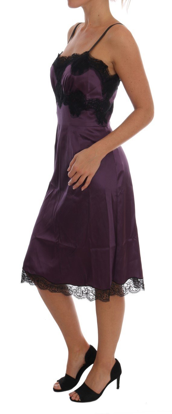 Purple Silk Stretch Black Lace Lingerie Dress - Camisoles & Camisole Sets